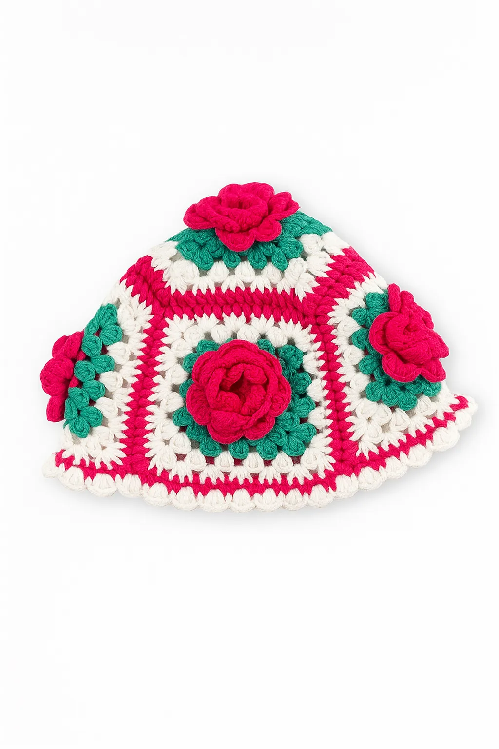 Pembe Güllü Tığ İşi Kız Çocuk Şapkası - El Emeği Örgü