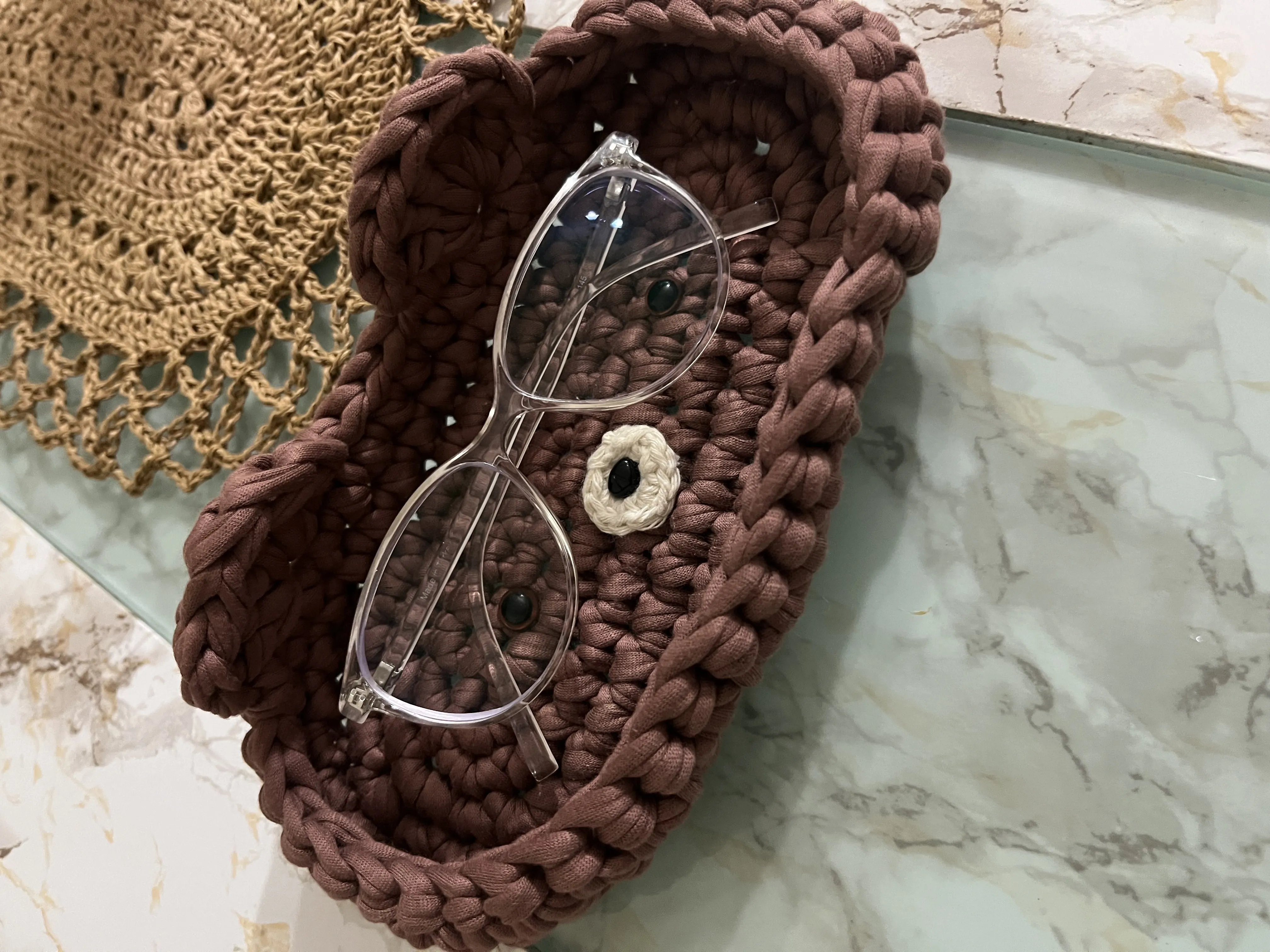 Kahverengi Örgü Organizer - Gözlük ve Takı Saklama Kutusu (El Emeği)