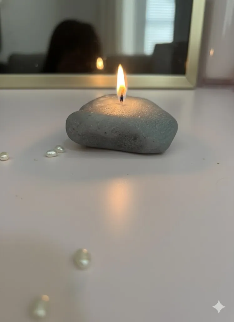 Dekoratif Taş Desenli Gri Mum