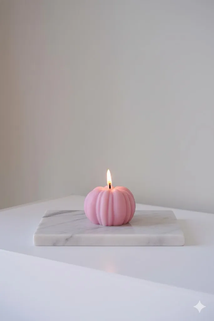 Pembe Balkabağı Şekilli Dekoratif Mum - Ev Dekorasyonu ve Hediyelik