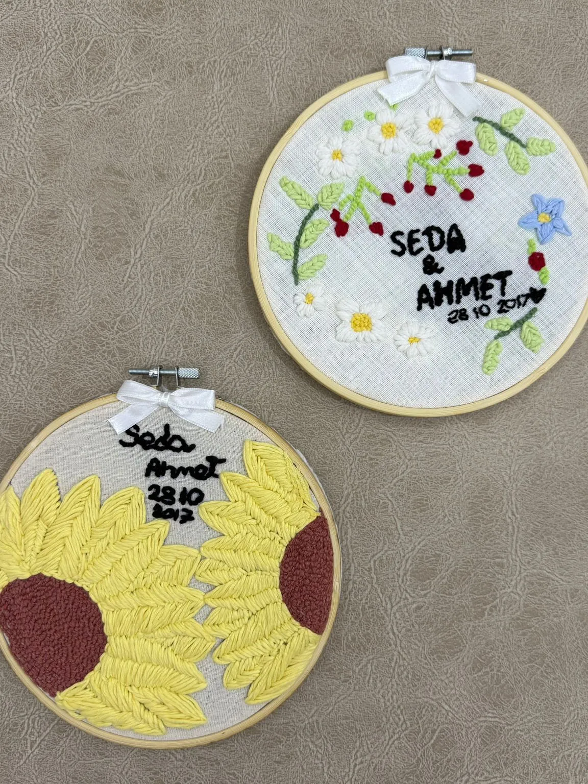 Punch Needle Name Door Hanger - Purple Lavender Flower Motif - Handmade