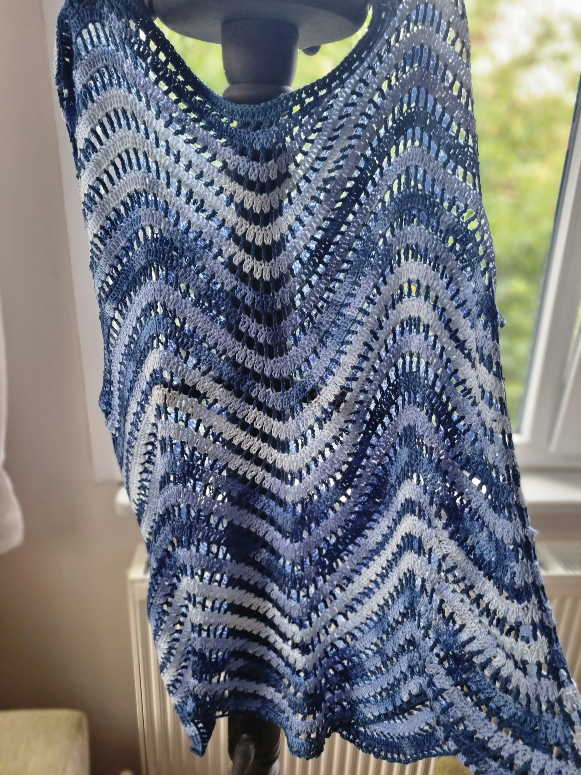 Kadın Mavi Dalga Desenli Örgü Tunik Bluz - El Emeği