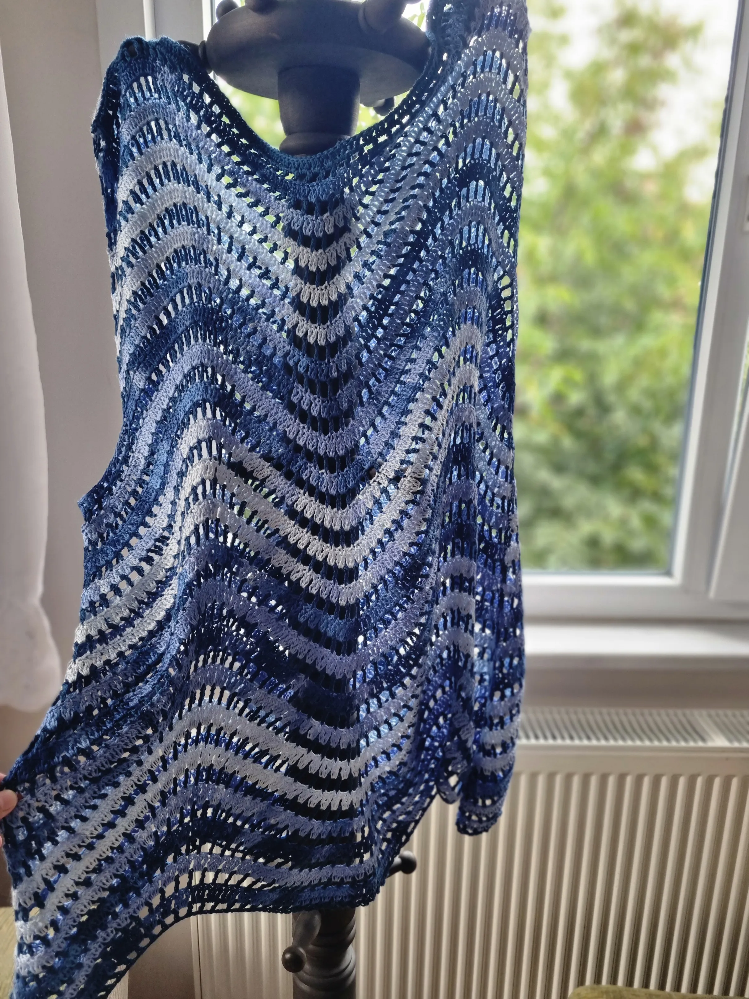 Kadın Mavi Dalga Desenli Örgü Tunik Bluz - El Emeği