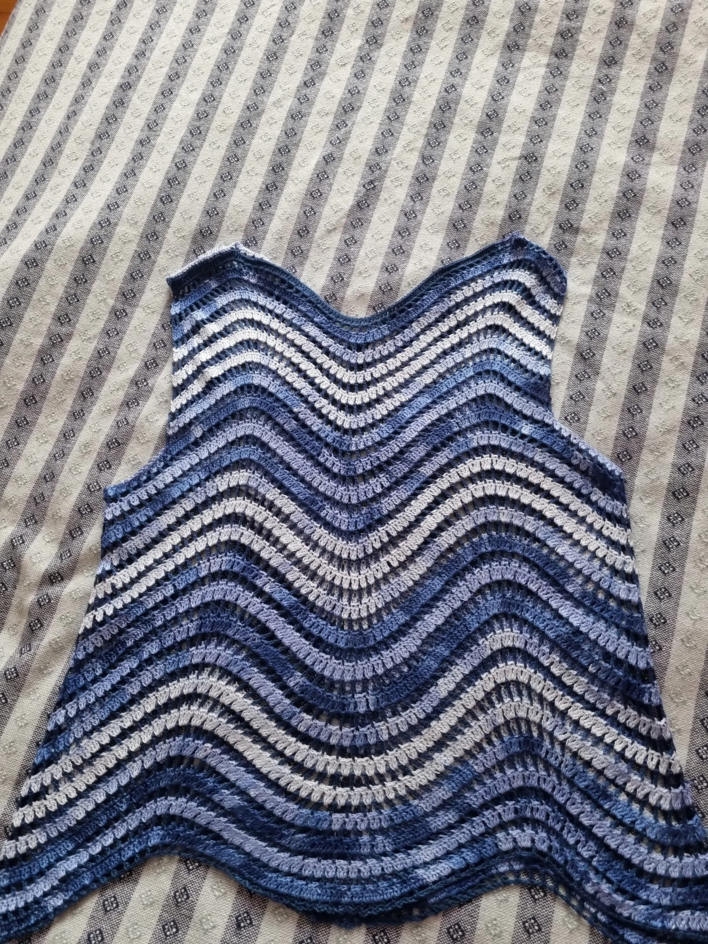 Kadın Mavi Dalga Desenli Örgü Tunik Bluz - El Emeği