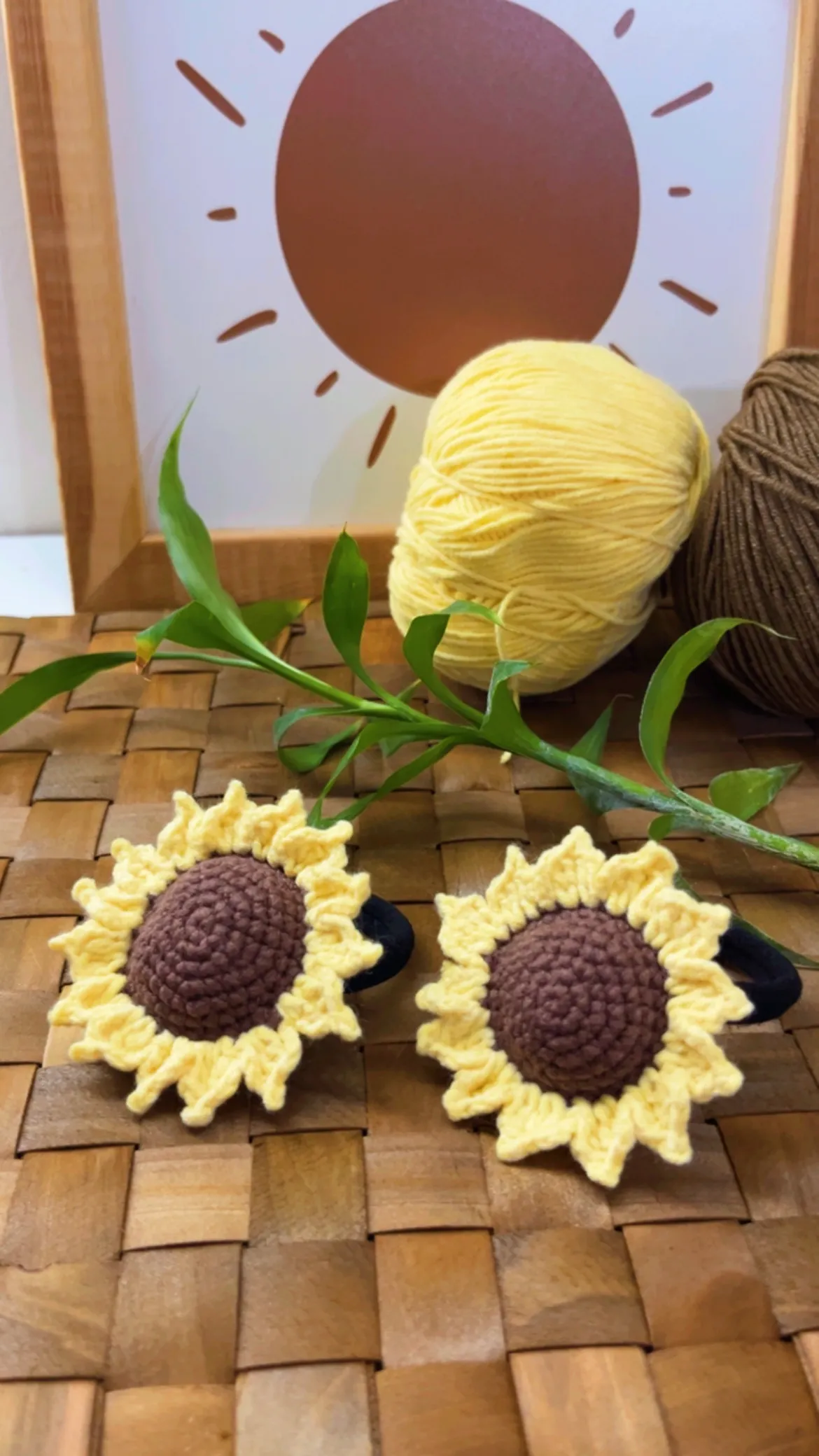 Sarı Ayçiçeği Tığ İşi Lastik Toka Seti - El Emeği Saç Aksesuarı