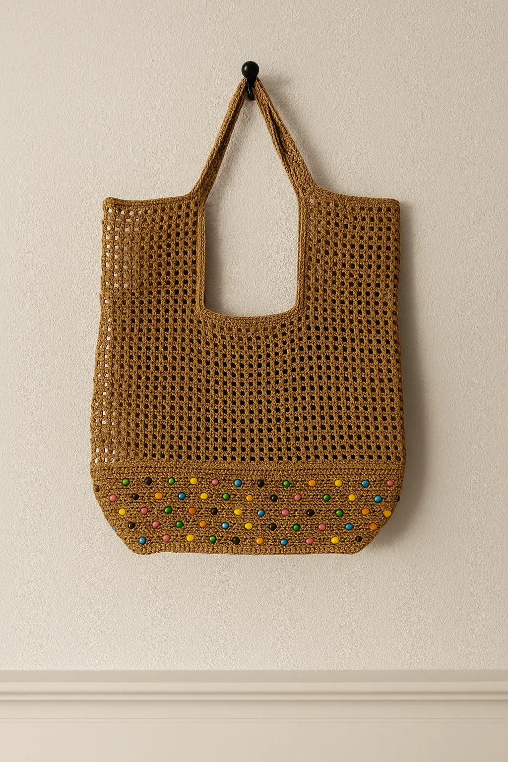 Makrome File Çanta - Boncuk Detaylı Örgü Plaj Alışveriş Çantası