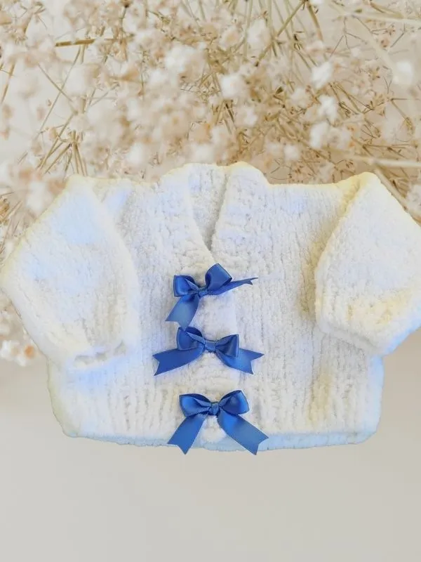 Handmade Tasarım Kurdeleli Pofidik Çocuk&Bebek Hırkası  0 ay- 6 Ay