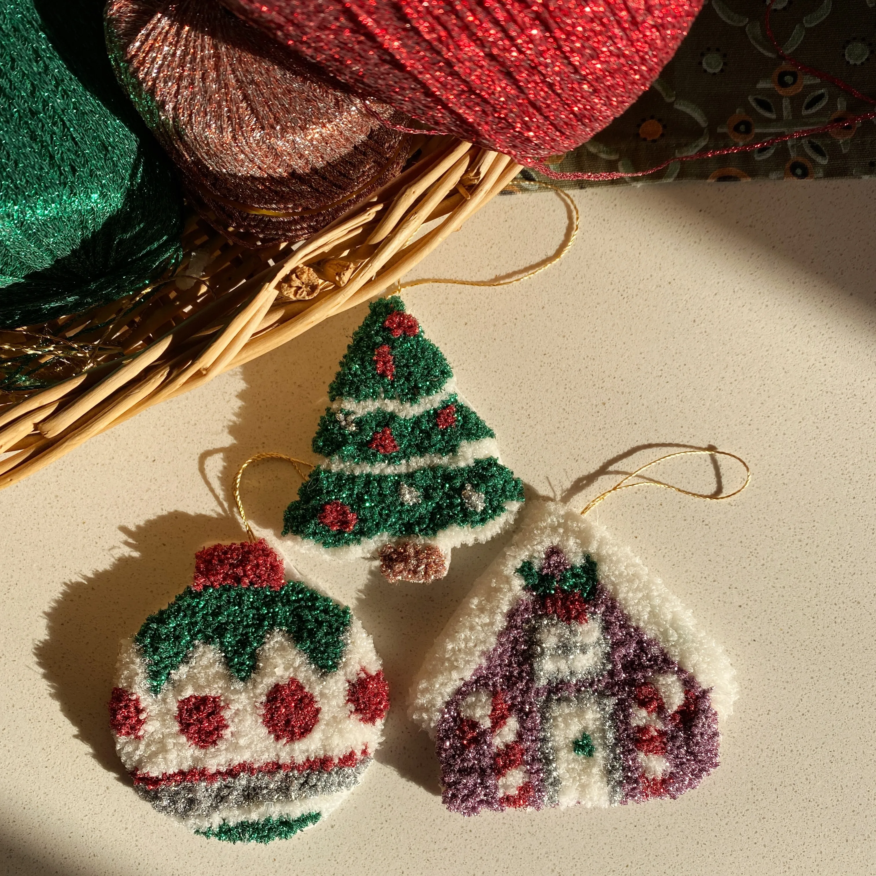 Simli İpten Yılbaşı Ağacı Süsü 3'lü Set - El Emeği