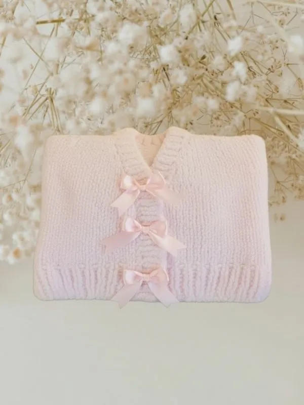 Hand Knit Ultra Soft Ribbon Design Baby Children's Cardigan (18-24 Months)