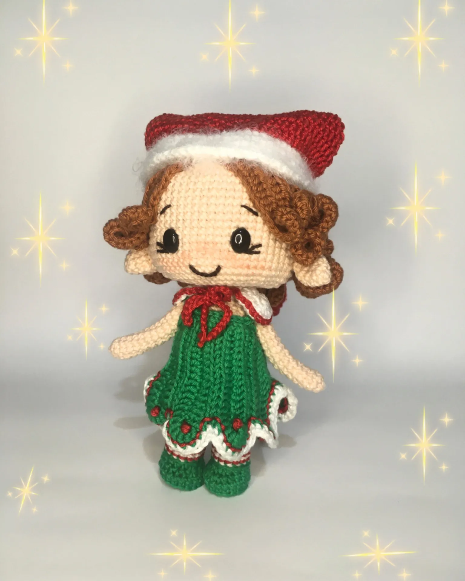 Amigurumi Elf Luna Oyuncak - Yılbaşı Temalı, %100 Pamuk, 10 cm - El Emeği