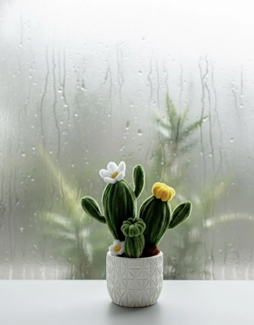 Şönil İpliği ile Örülmüş Kirpi Kaktüs Saksı - El Emeği Dekoratif