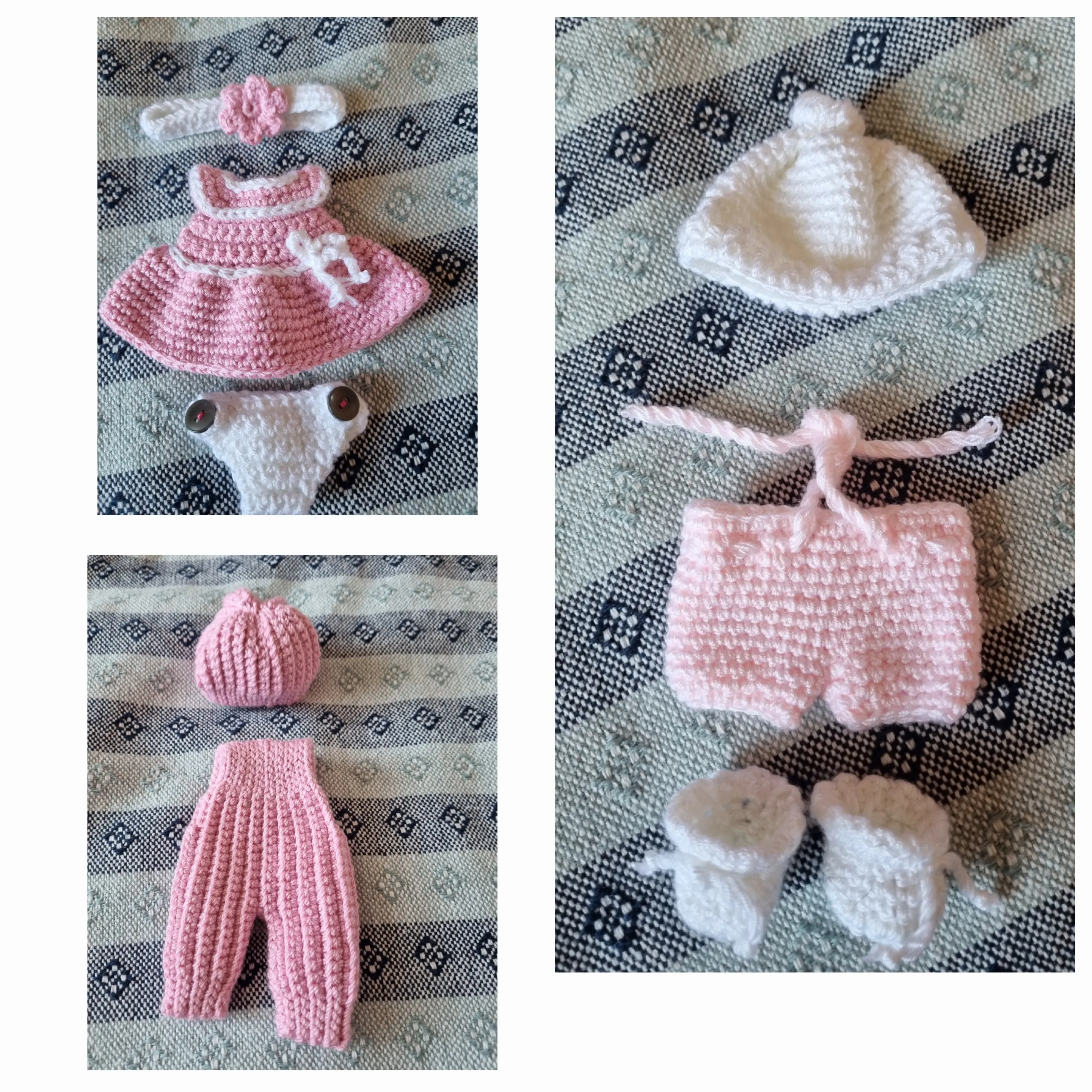 Pembe Amigurumi Oyuncak Bebek Seti - Kundakta Uyuyan Bebek