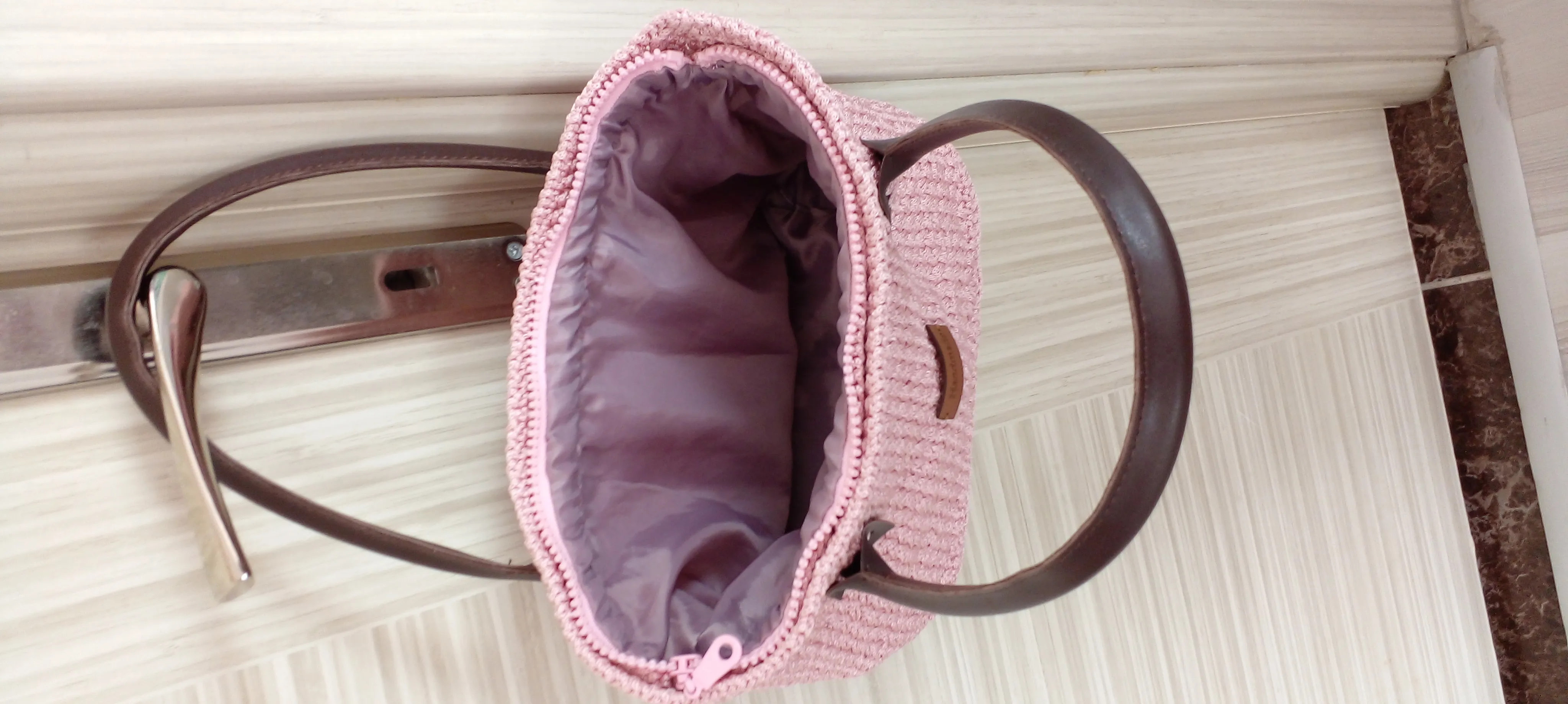 Pembe Hasırmodel Dikdörtgen El ve Kol Çantası - Astarlı, Fermuarlı