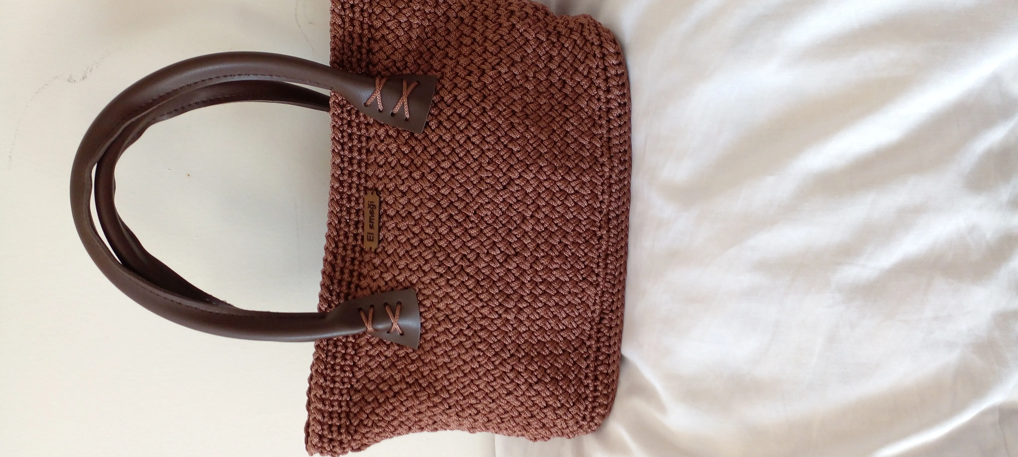 Makrome İpten Örme Hasır Görünümlü El ve Kol Çantası - El Emeği