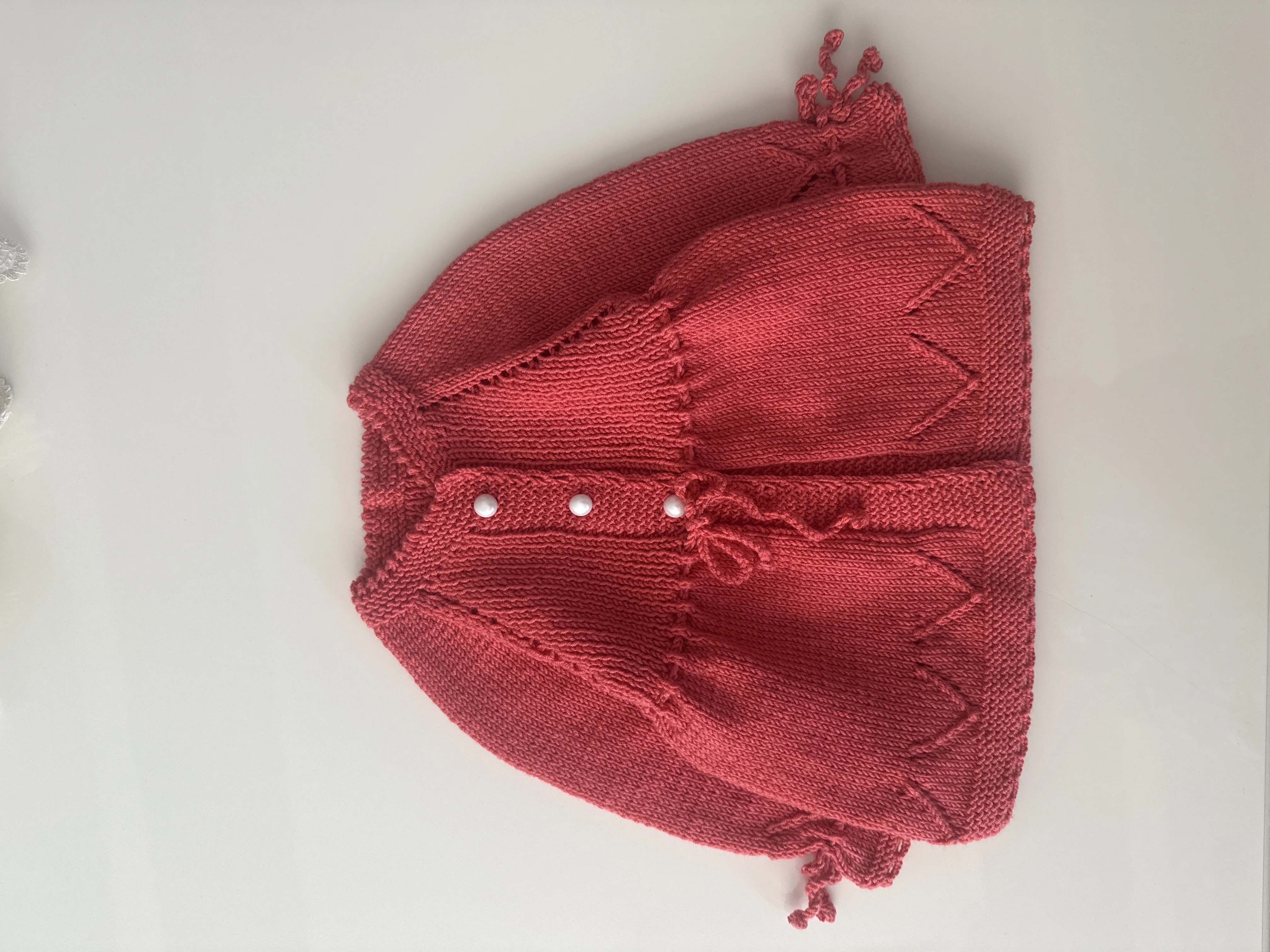 Pink Knitted Baby Cardigan - 1-2 Years, Buttoned and Tied - Handmade