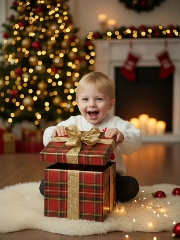 Yılbaşı Temalı El Örgüsü Bebek Hırkası Beyaz,Santa & Kardan Adam Figürlü 1-4 Yaş