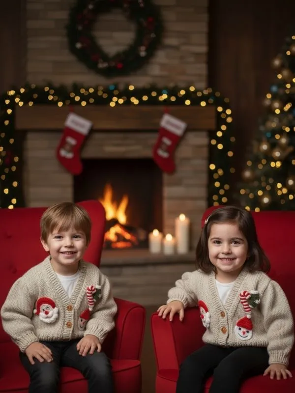 Özel Tasarım El Örgüsü Camel Yılbaşı Noel Konseptli Bebek Hırka  0 Ay-1 Yaş