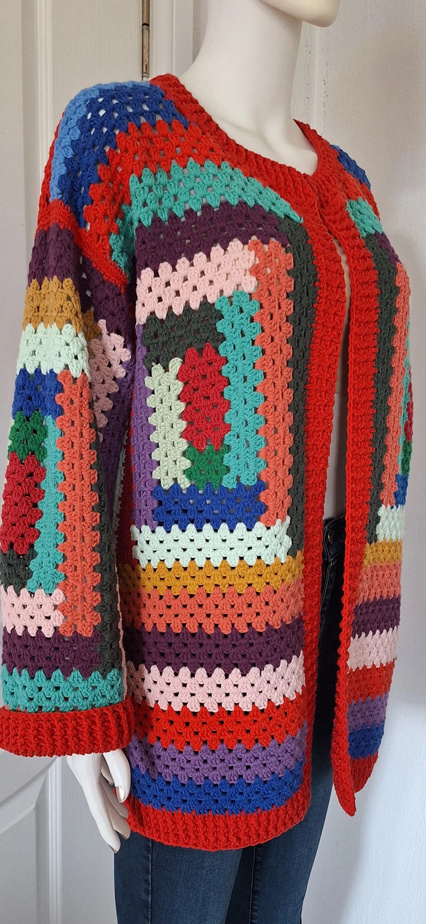 Çok Renkli Örgü Hırka - Pamuklu, 38-42 Beden Uyumlu - El Emeği