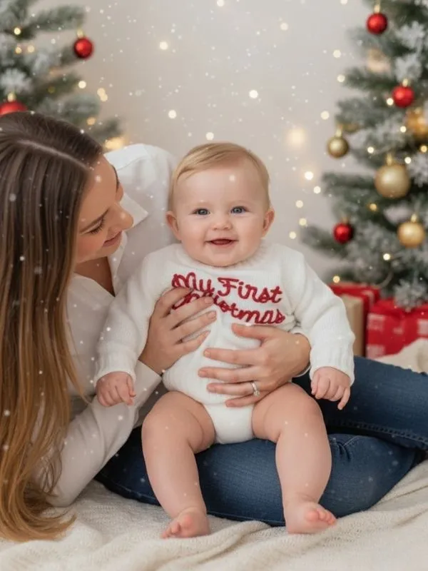  My First Christmas" Örgü Bebek Kazağı - Yılbaşı Özel Serisi  Kırmızı
