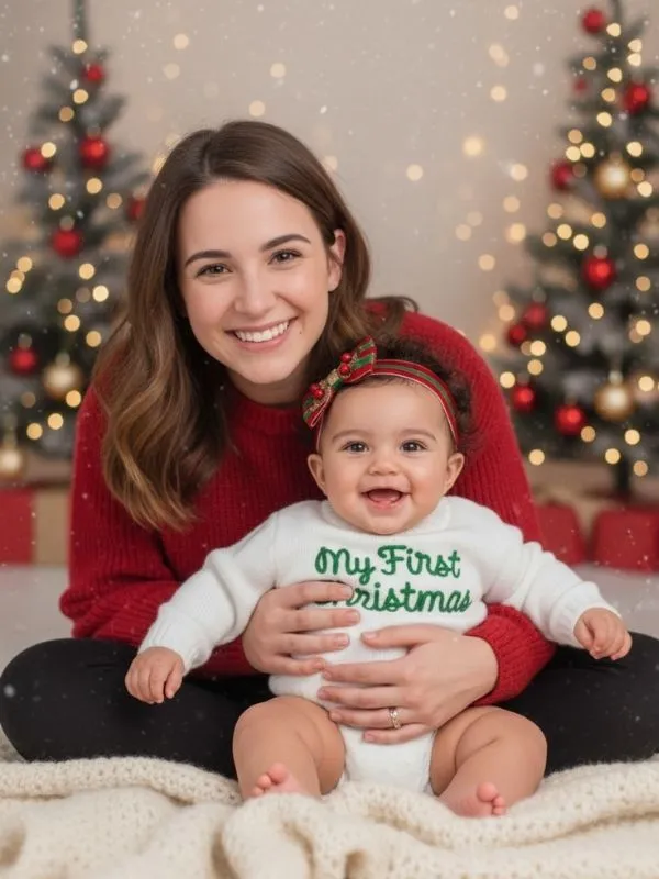  Yılbaşı Özel Serisi  My First Christmas" Örgü Bebek Kazağı  Yeşil