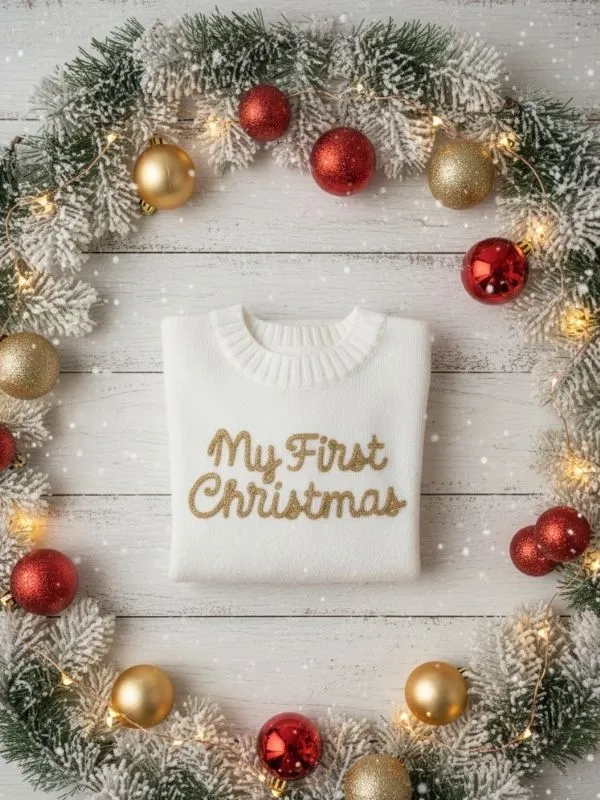  My First Christmas" Örgü Bebek Kazağı - Yılbaşı Özel Serisi Gold