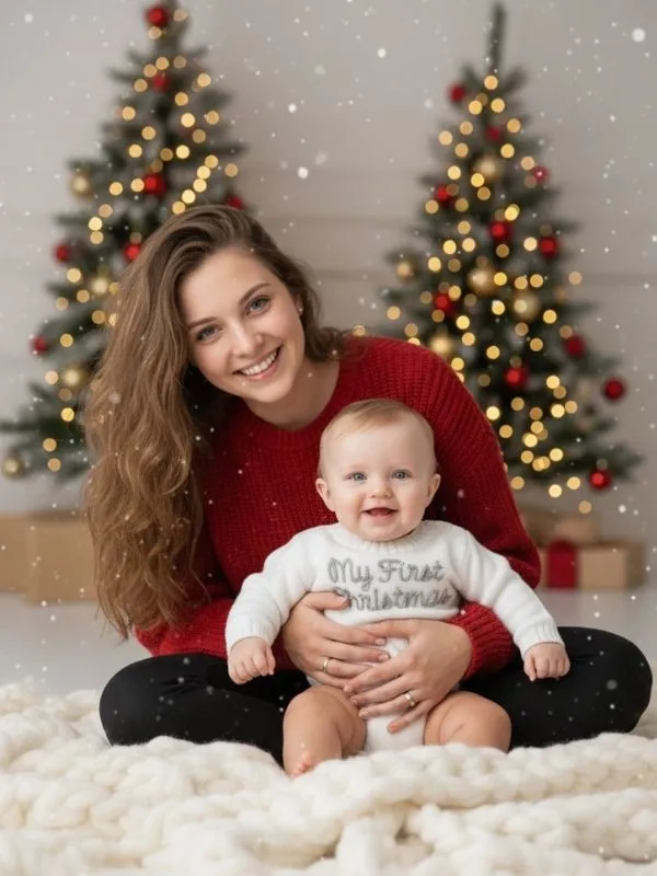  Yılbaşı Özel Serisi  My First Christmas" Örgü Bebek Kazağı  Gümüş