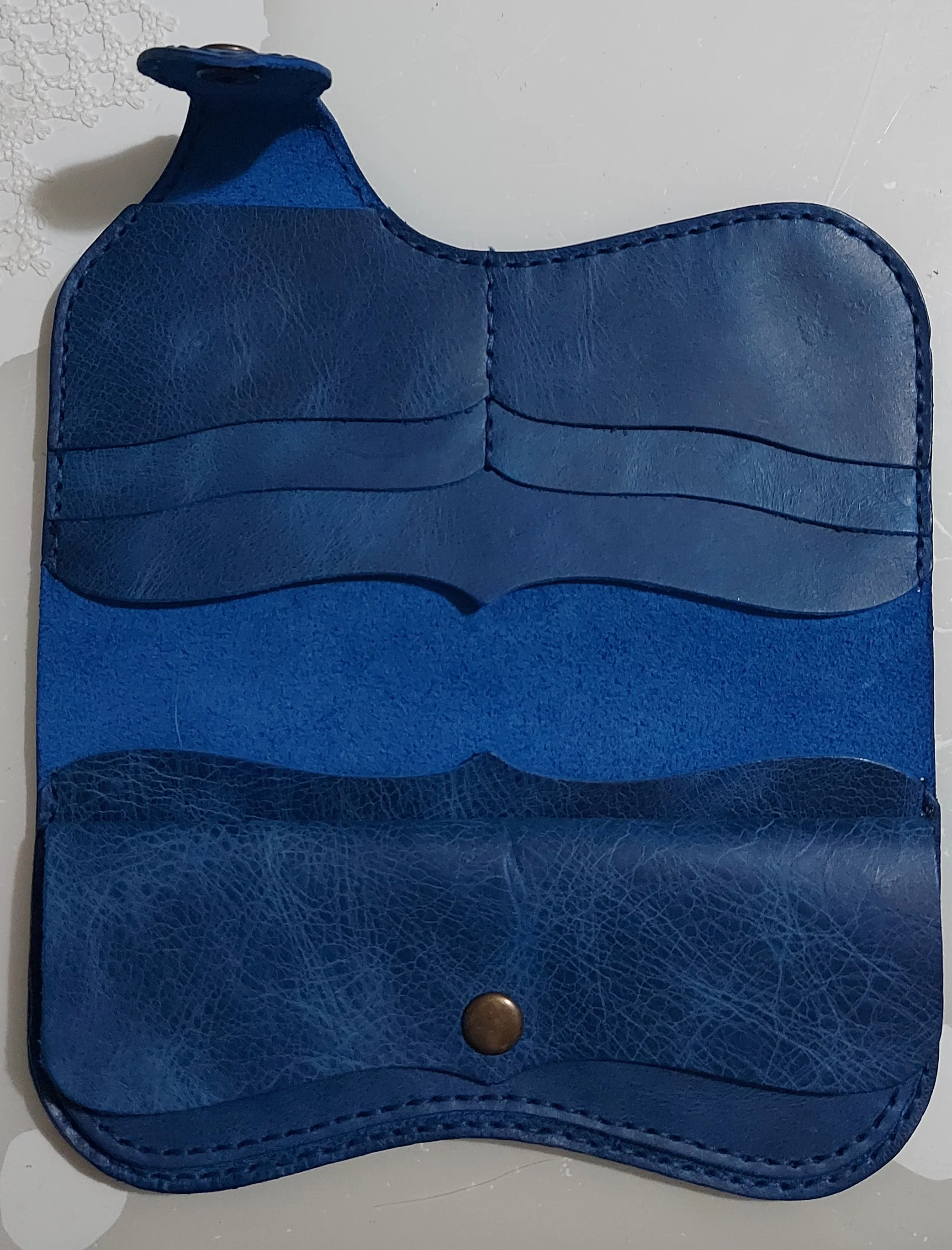 Mavi Hakiki Deri Kadın Cüzdanı - El İşçiliği Özel Tasarım