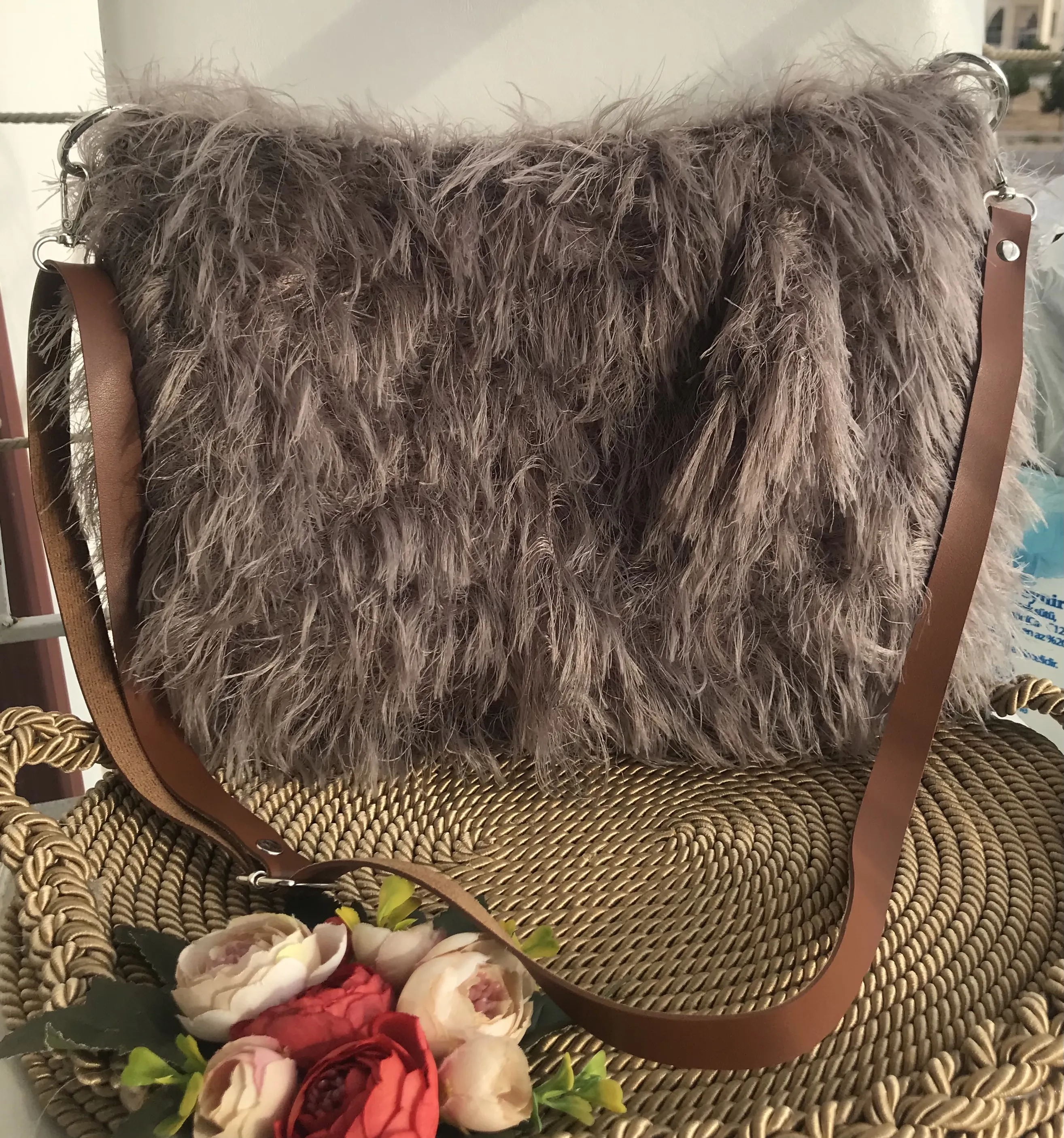 Faux Fur Yarn Large Canvas Bag