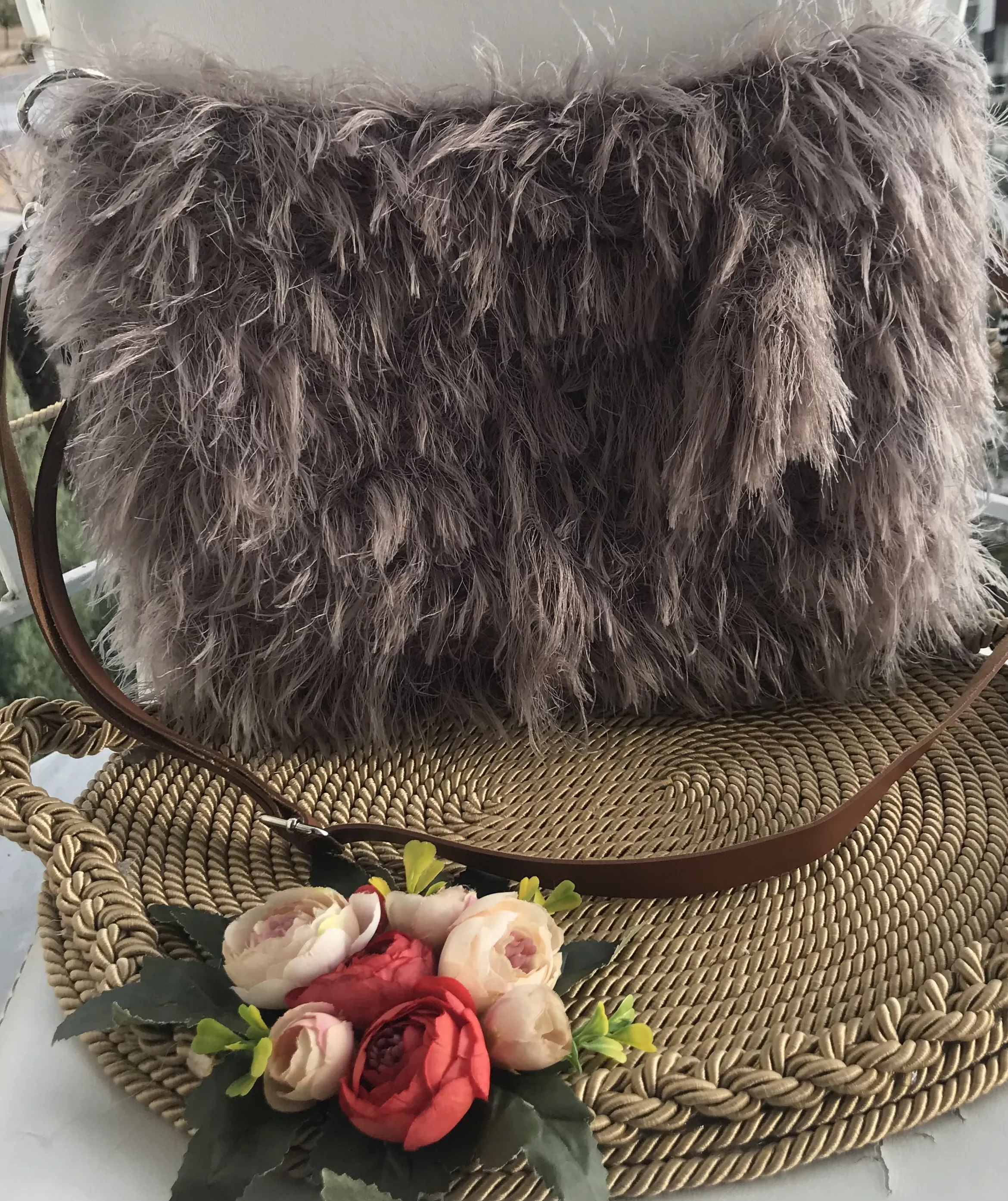 Faux Fur Yarn Large Canvas Bag