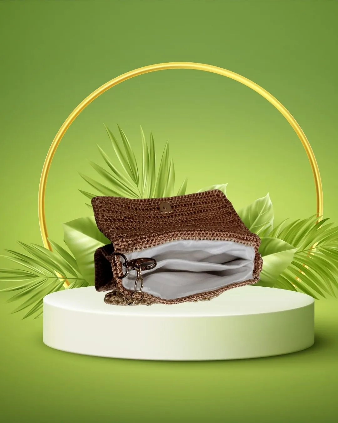 Makrome İpli Astarlı Omuz Çantası - İki Bölmeli El Yapımı