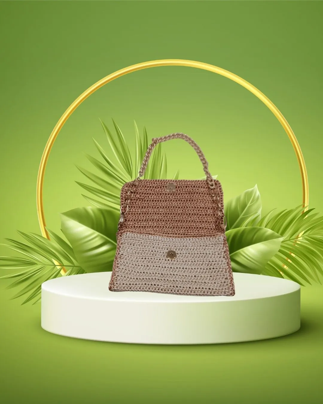 Makrome İpli Astarlı Omuz Çantası - İki Bölmeli El Yapımı