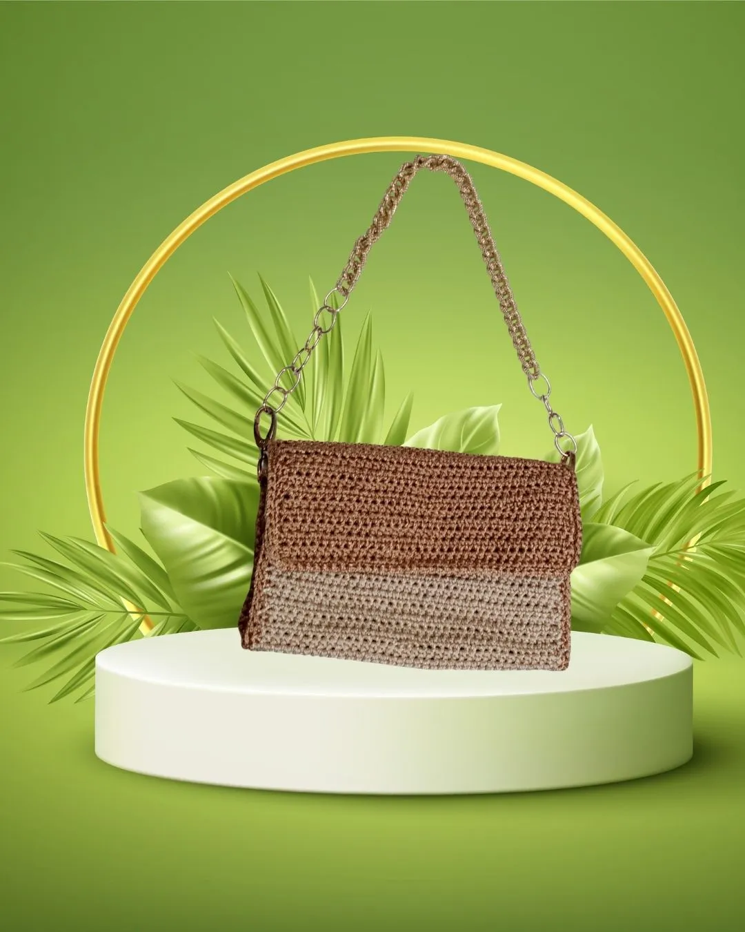 Makrome İpli Astarlı Omuz Çantası - İki Bölmeli El Yapımı