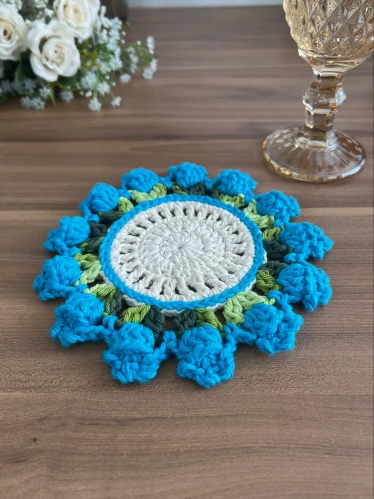 Renkli Çiçek Desenli Örgü Bardak Altlığı Seti - El Emeği