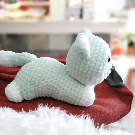 Teal Plush Amigurumi Cat Toy - Handmade Baby Gift