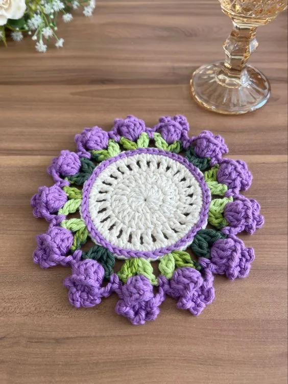 Renkli Çiçek Desenli Örgü Bardak Altlığı Seti - El Emeği