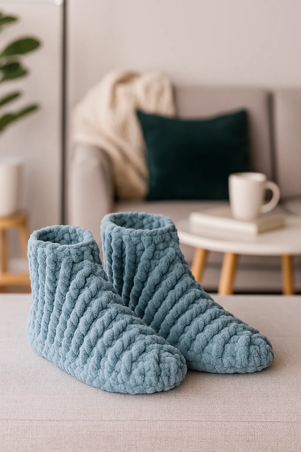 Mavi Örgü Panduf - Yumuşak ve Sıcak Ev Terliği