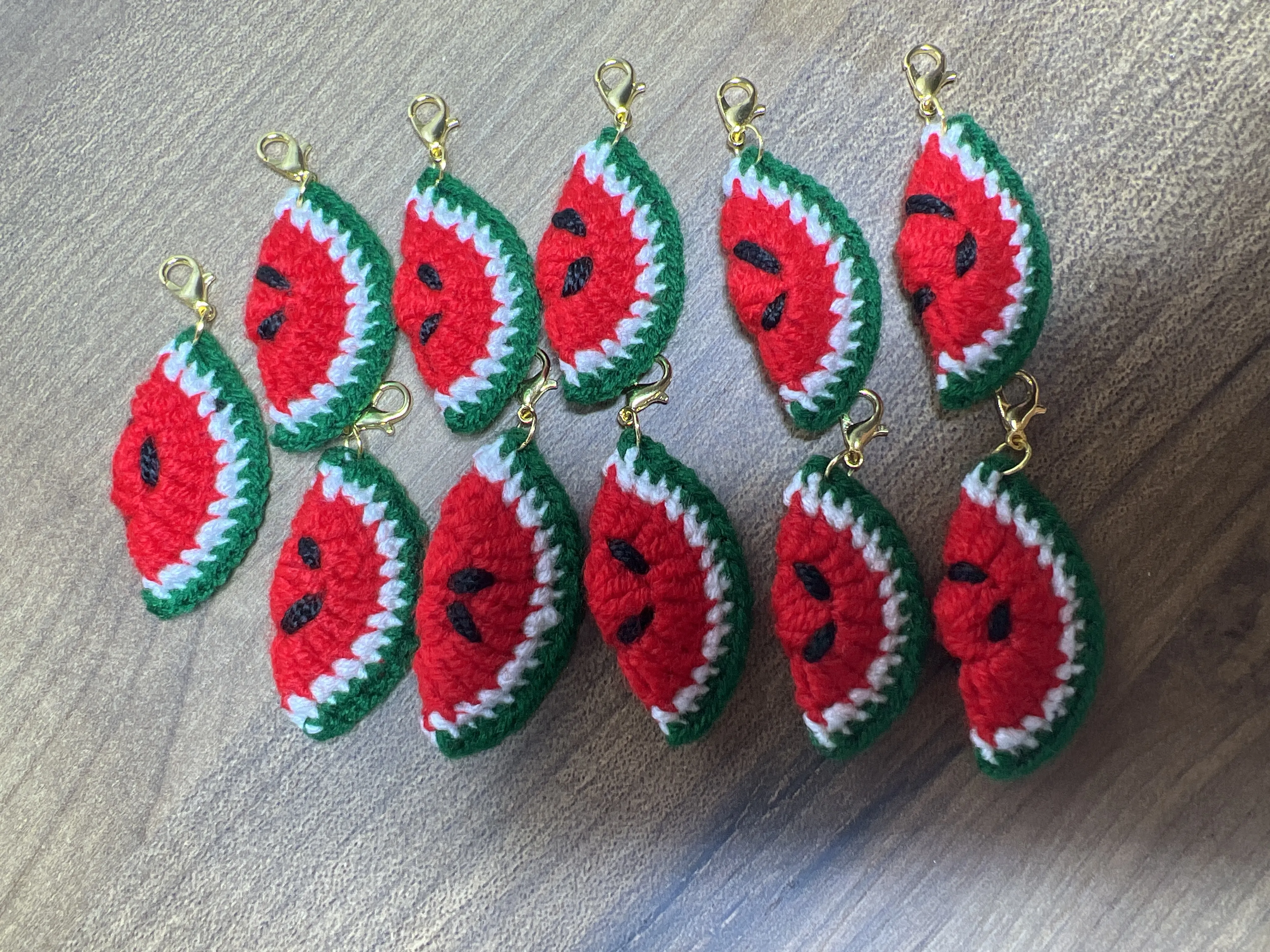 Örgü Karpuz Anahtarlık - Gold Papağan Klipsli El Yapımı Charm