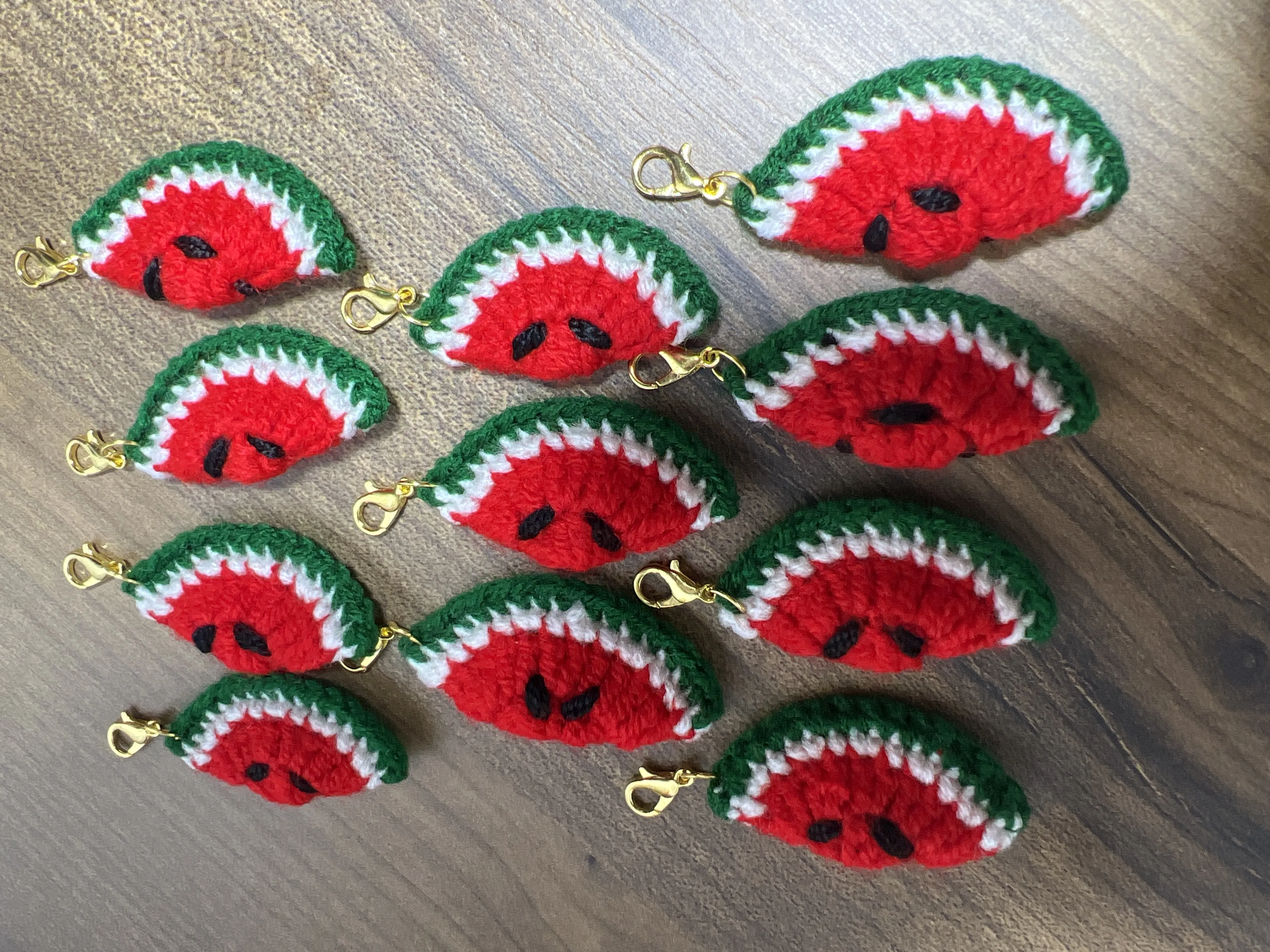 Örgü Karpuz Anahtarlık - Gold Papağan Klipsli El Yapımı Charm