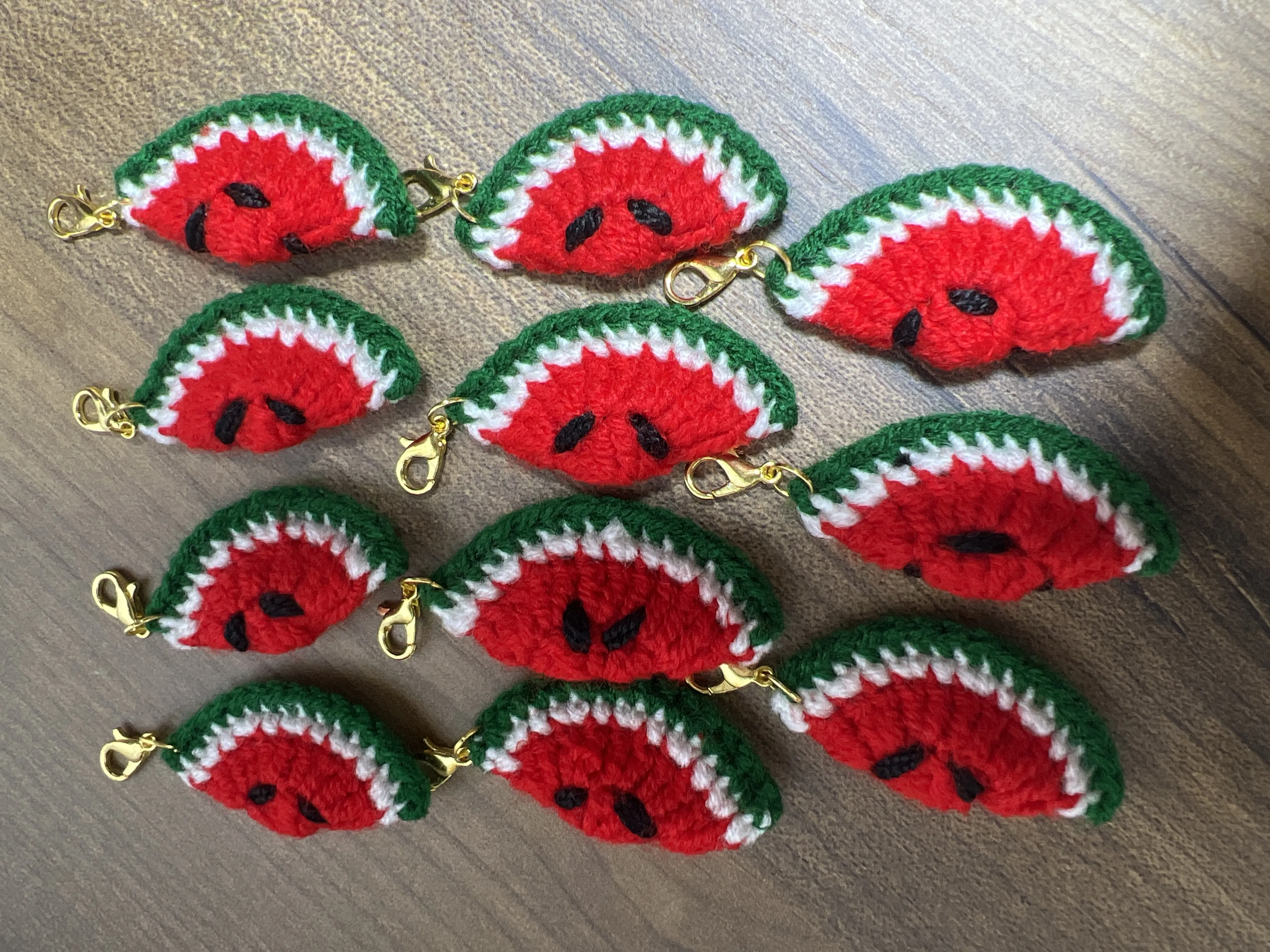 Örgü Karpuz Anahtarlık - Gold Papağan Klipsli El Yapımı Charm