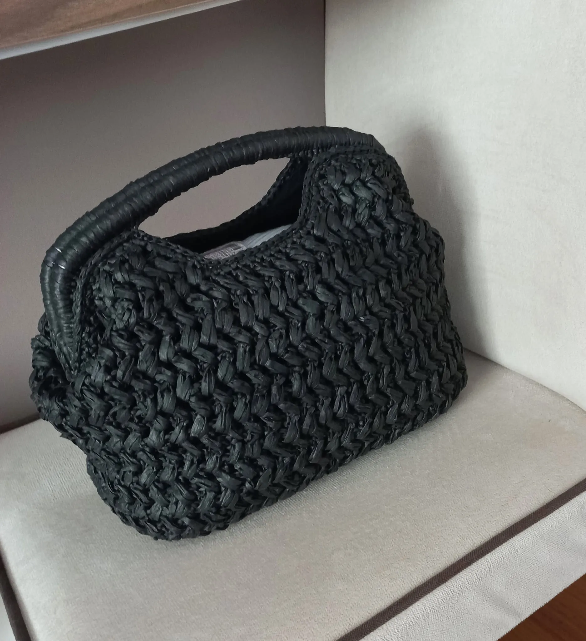 Siyah Örgü Kadın Omuz Çantası - El Örgüsü Tasarım Clutch