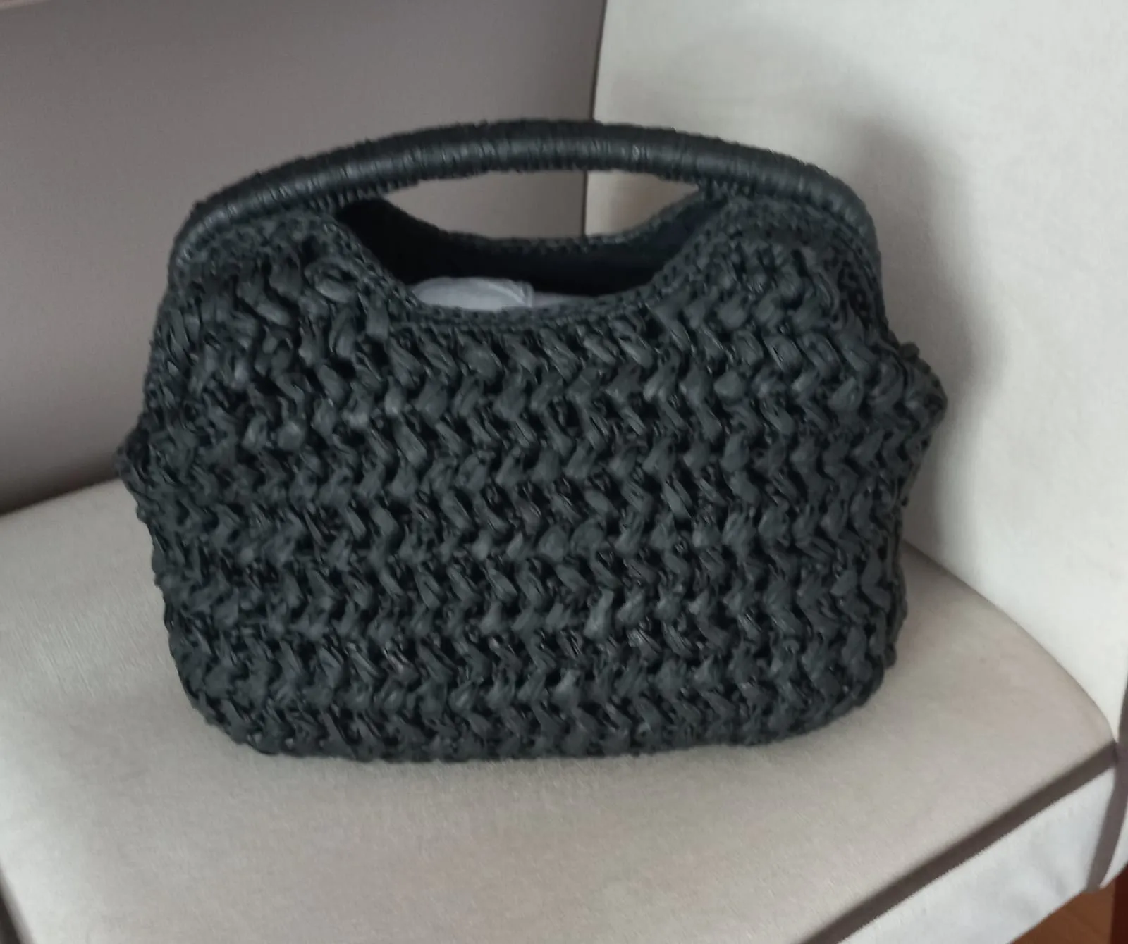 Siyah Örgü Kadın Omuz Çantası - El Örgüsü Tasarım Clutch