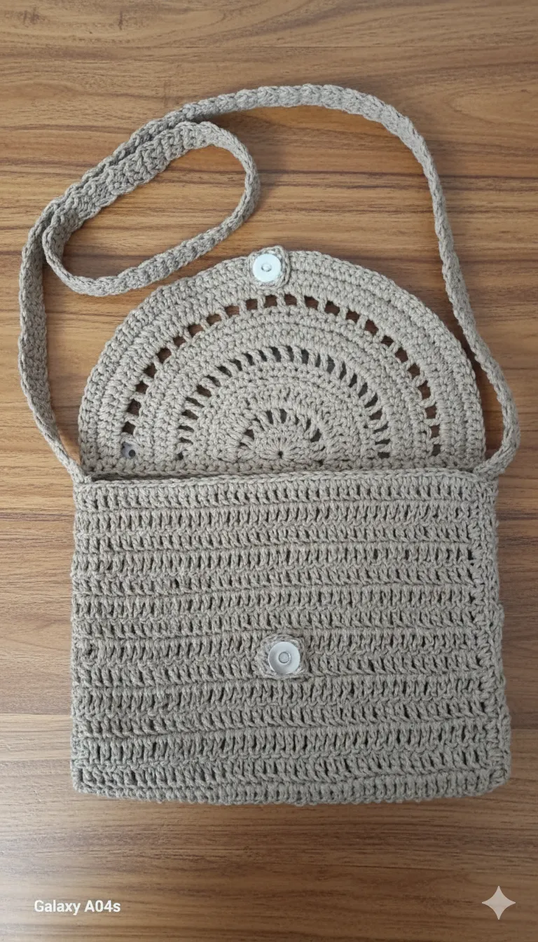 Tığ İşi Kağıt İpten Örme Çapraz Askılı Çanta - El Yapımı
