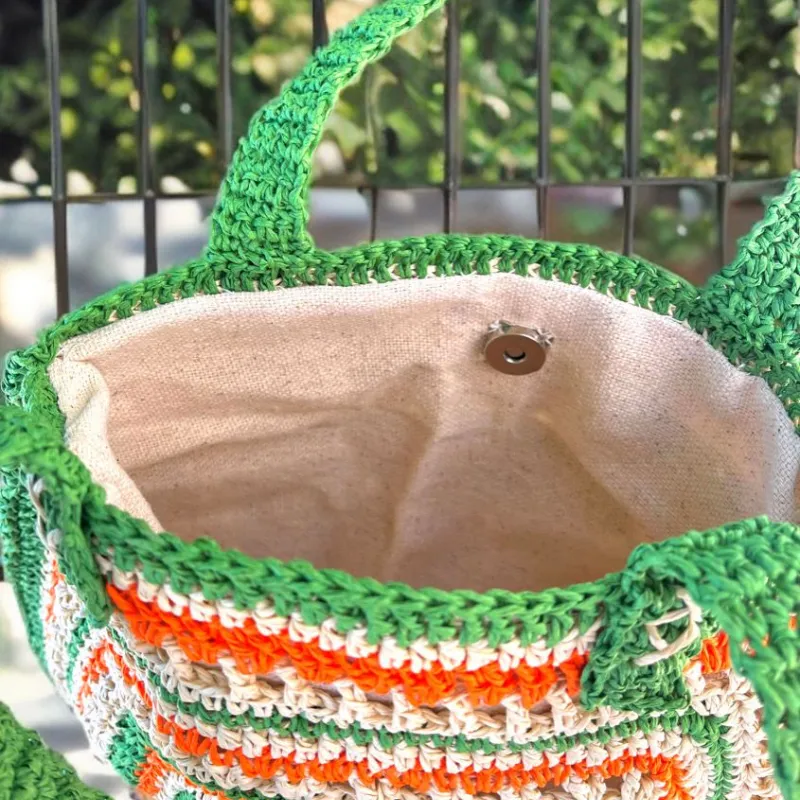Renkli Örgü Omuz Çantası - Spagetti Yarn Kağıt İplikten El Emeği