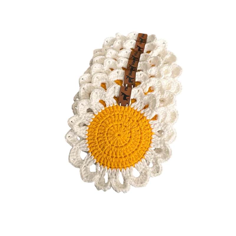 Sarı Papatya Desenli Örgü Tabak Altlığı - 6'lı Set - El Emeği