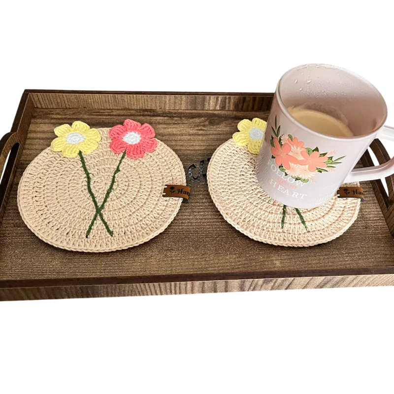 Örgü Çiçek Motifli Tabak Altlığı - El Emeği Yuvarlak Bardak Altlığı