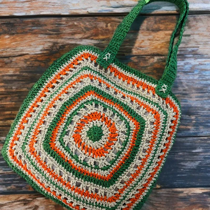 Renkli Örgü Omuz Çantası - Spagetti Yarn Kağıt İplikten El Emeği