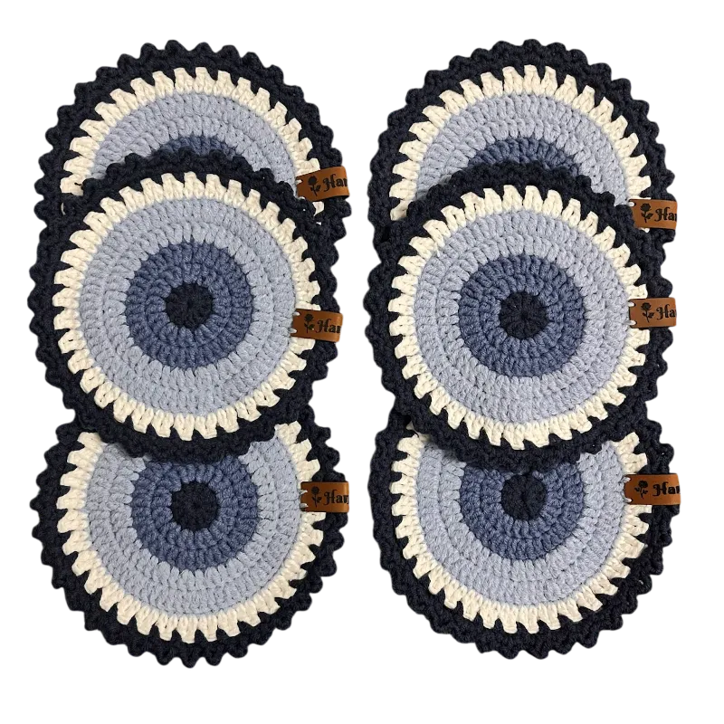 Mavi Tonlarında Örgü Tabak Altlığı - Nazar Boncuklu El Emeği