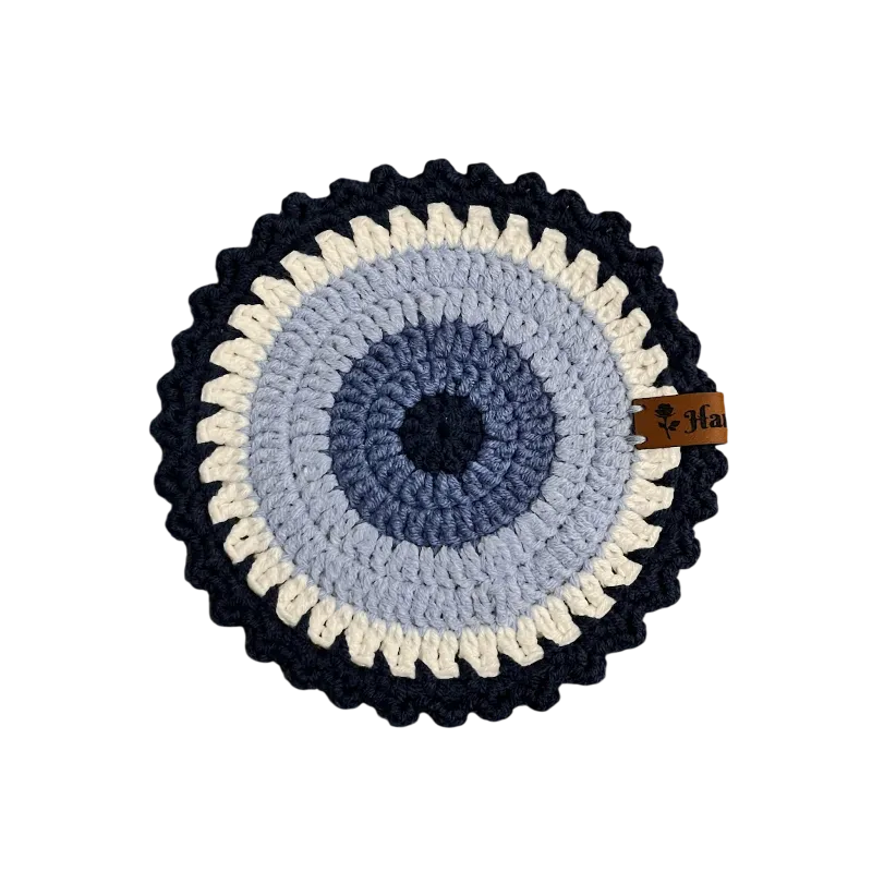 Mavi Tonlarında Örgü Tabak Altlığı - Nazar Boncuklu El Emeği