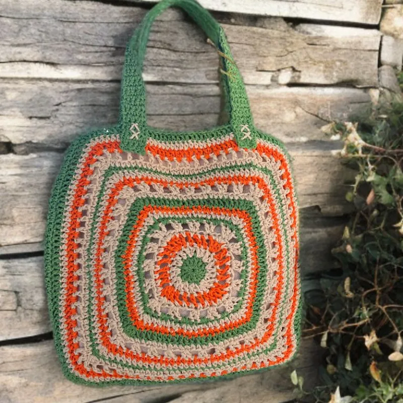 Renkli Örgü Omuz Çantası - Spagetti Yarn Kağıt İplikten El Emeği