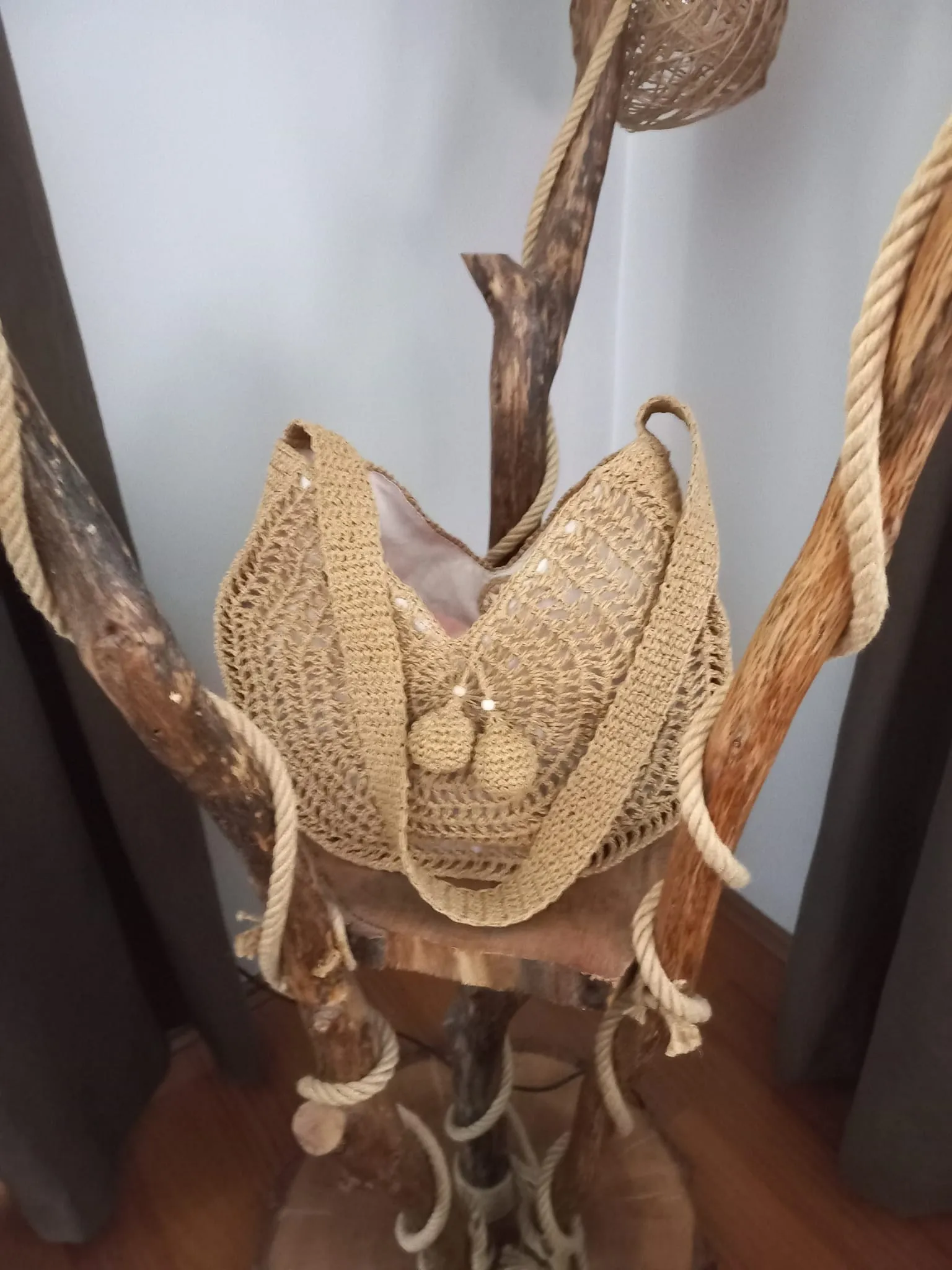 Hasır Örgü Omuz Çantası - Büyük Boy, Ponpon Detaylı, El Yapımı